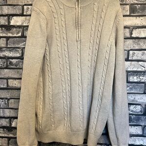 Van Heusen Quarter Zip Knit Sweater Pullover Mens L Beige Knit